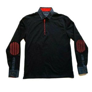 Maceoo‎ Polo Shirt Mens 3 Long Sleeve Embroidered Elbow Contrast Satin Trim NWOT